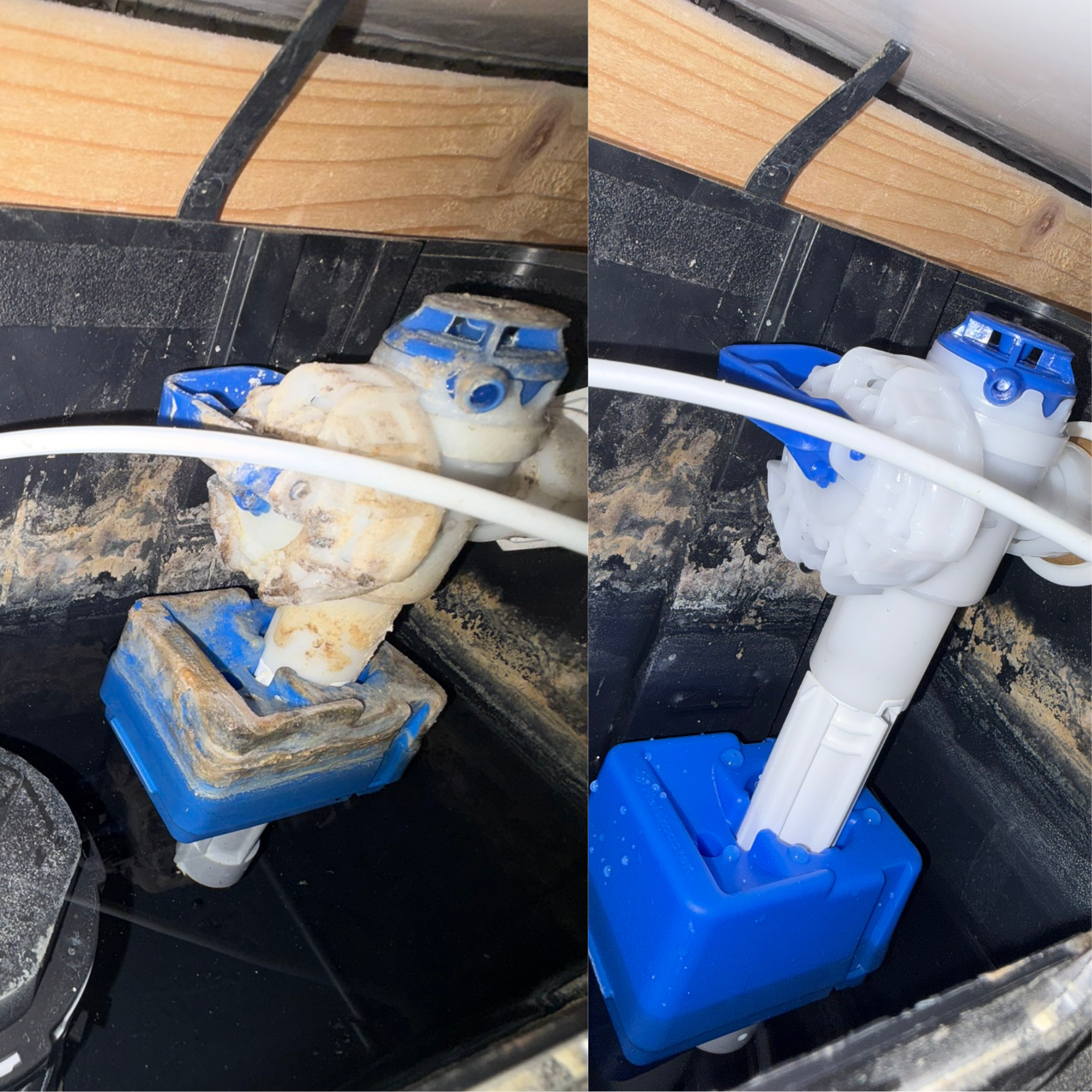 Before and after toilet cistern repair — FlowSafe HomeCare